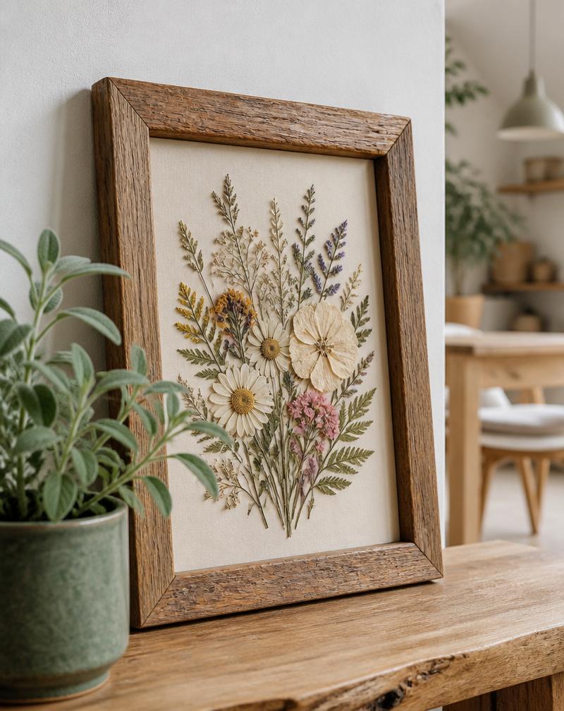 Handgjord träram med pressade blommor